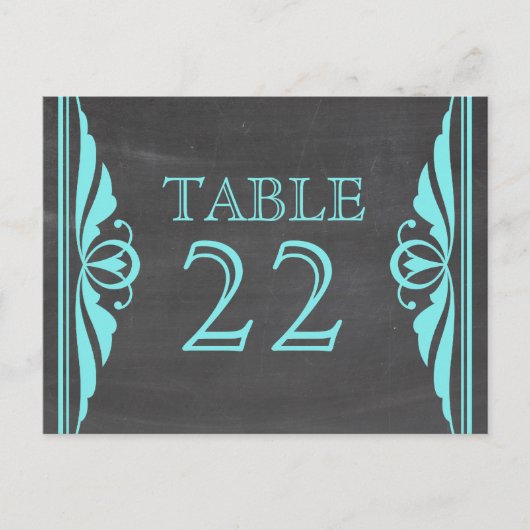 Aqua Deko Chalkboard Tischnummer Postkarte (Vorderseite)