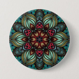 Aqua Delight Kaleidoscope Mandala Button