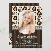 Aqua-diamante de imitación-Blick-Leopard-Druck 16. Einladung (Vorne/Hinten)