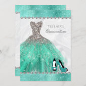Aqua Diamond Sparkle Glitzer Quinceañera Einladung (Vorne/Hinten)