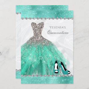 Aqua Diamond Sparkle Glitzer Quinceañera Einladung