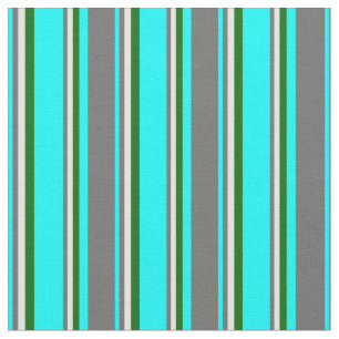 Aqua, Dim Gray, Beige & Dunkle Grüne Streifen Stoff