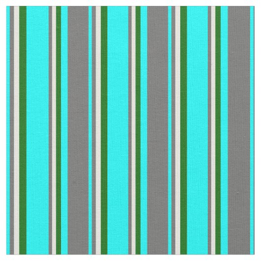 Aqua, Dim Gray, Beige & Dunkle Grüne Streifen Stoff (Nahaufnahme)