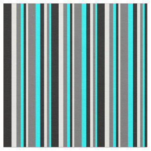 Aqua, Dim Gray, White und Black Colored Stripes Stoff