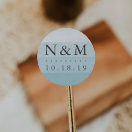 Aqua Dip Dye Watercolor Wedding Monogram Runder Aufkleber