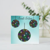 Aqua DISCOBALL 16 . GEBURTSTAG PARTY EINLADUNG (Stehend Vorderseite)