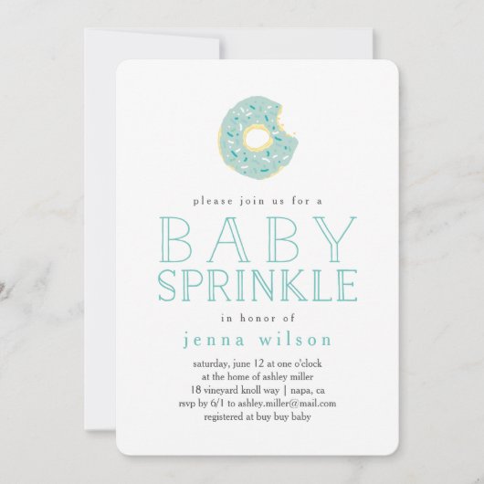 Aqua Donut Sprinkles | Einladung von Baby Sprinkle (Vorderseite)