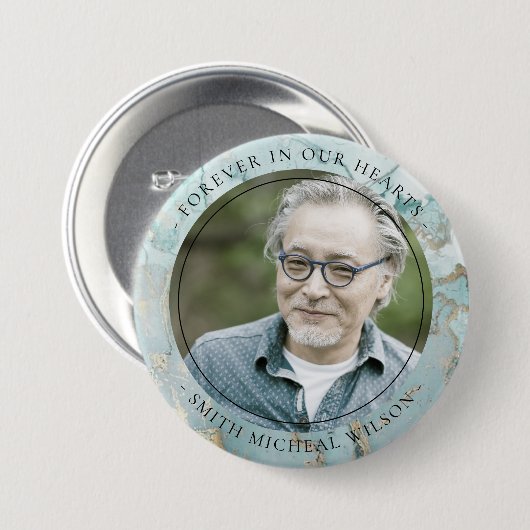 AQUA DUSKY BLAUE GOLD AGATE BEILEID MEMORIAL FOTO BUTTON (Vorne & Hinten)