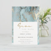 AQUA DUSKY BLUE GOLD AGATE SAVE THE DATE EINLADEN DANKESKARTE (Stehend Vorderseite)