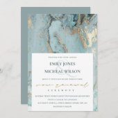 AQUA DUSKY BLUE GOLD AGATE VOW RENEWITE INVITE DANKESKARTE (Vorne/Hinten)