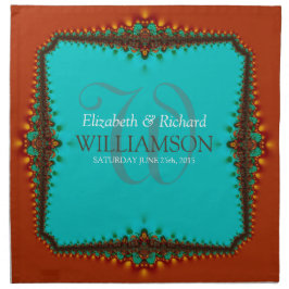 Aqua Earth Lace Monogram Wedding Napkin Serviette