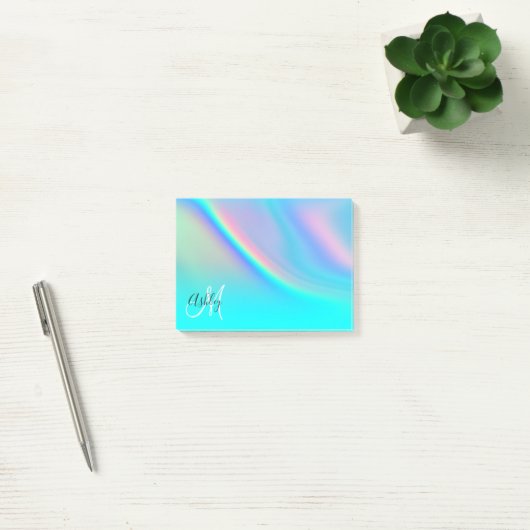 Aqua Edge Rainbow Ombre Monogram Post-it Klebezettel (Büro)