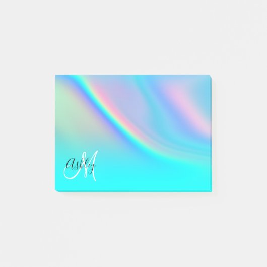 Aqua Edge Regenbogen Ombre Monogramm Post-it Klebezettel (Vorderseite)