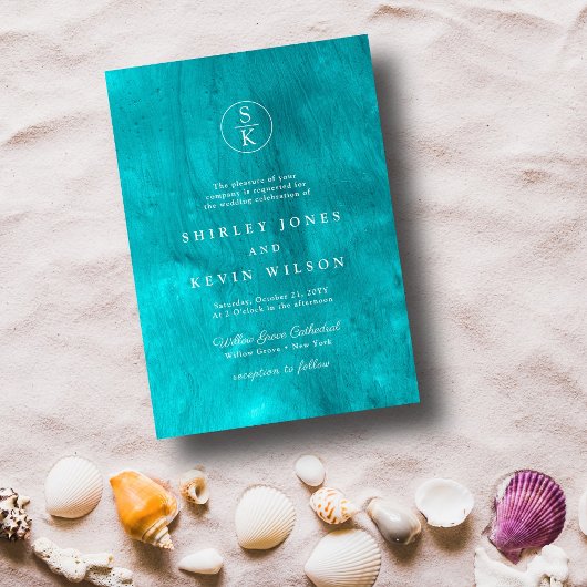 Aqua Elegance Hochzeit mit türkisfarbenem Wasser u Einladung