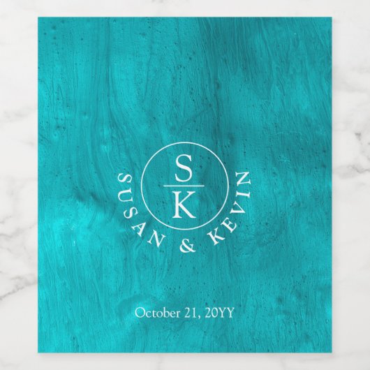 Aqua Elegance Hochzeit mit türkisfarbenem Wasser u Weinetikett (Einzelnes Label)