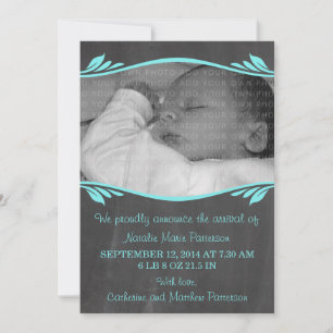 Aqua Elegant Chalkboard Baby Ankündigung
