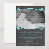 Aqua Elegant Chalkboard Baby Ankündigung (Vorne/Hinten)