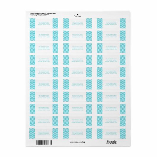 Aqua Elegant Lattice Holiday Address Labels (Vorne)