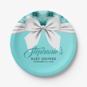 Aqua Elegant Tiffany Chic Bow Extravagant Baby Sho Pappteller