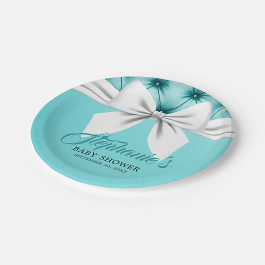 Aqua Elegant Tiffany Chic Bow Extravagant Baby Sho Pappteller (Schrägansicht)