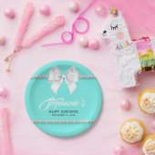 Aqua Elegant Tiffany Pearls Bow Extravagant Baby D Pappteller (Party)