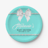 Aqua Elegant Tiffany Pearls Bow Extravagant Baby D Pappteller (Vorderseite)