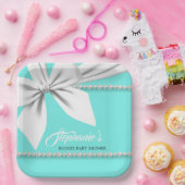 Aqua Elegant Tiffany Pearls Extravagant Baby Dusch Pappteller (Party)