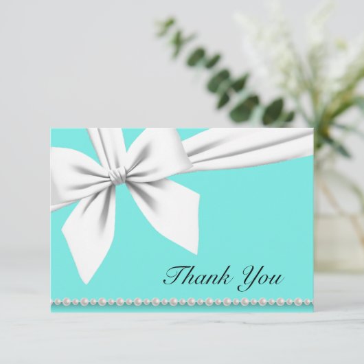 Aqua Elegant Tiffany Pearls Extravagant Pearls Vie Dankeskarte (Stehend Vorderseite)