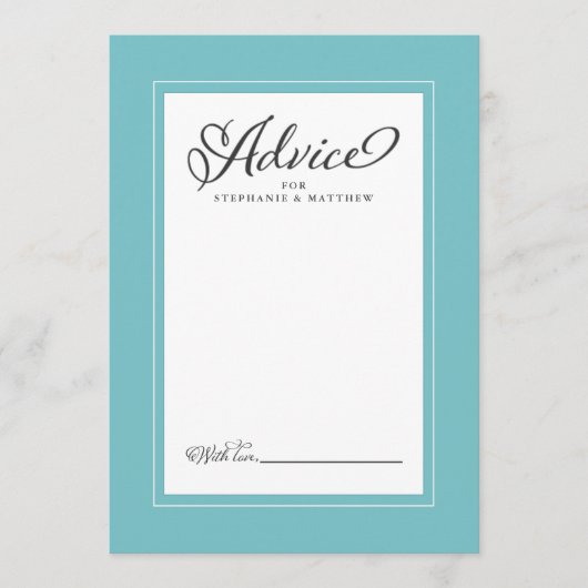Aqua Elegant Wedding Newlywed Wunsche Border Hinweiskarte (Vorderseite)