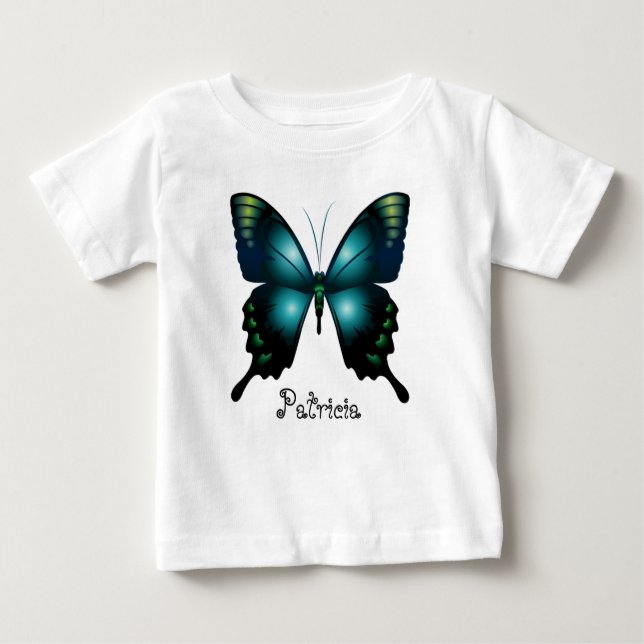 Aqua Elegant Whimsical Butterfly Baby T-shirt (Vorderseite)