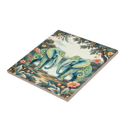 Aqua Elephants Keramik Tile Fliese (Seite)