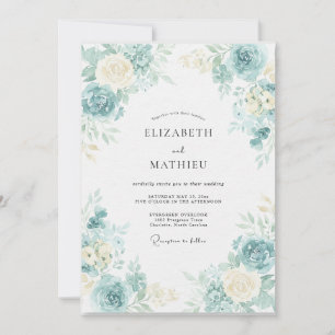 Aqua Elfenbein Blatt Hochzeit Einladung