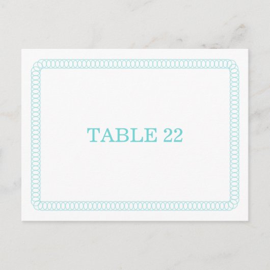 Aqua Encirclated Rounded Tischnummer Postkarte (Vorderseite)