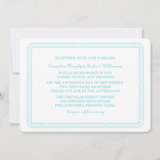 Aqua Encircled Rounded Wedding Einladung (Vorderseite)
