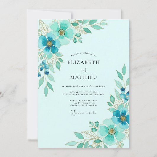 Aqua Ethereal Spring Wedding Einladung (Vorderseite)