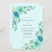 Aqua Ethereal Spring Wedding Einladung (Vorne/Hinten)