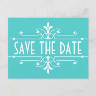 Aqua Extravagant Ornamental Save the Date Postkart Ankündigungspostkarte