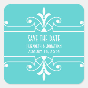 Aqua Extravagant Ornamental Save the Date Stickers