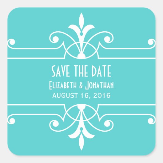 Aqua Extravagant Ornamental Save the Date Stickers (Vorderseite)
