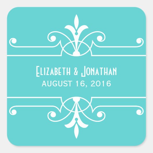Aqua Extravagant Ornamental Wedding Stickers (Vorderseite)