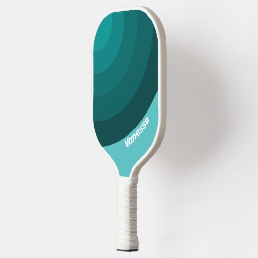 Aqua Fade Circle Stripe with Name Pickleball Schläger (Links)