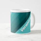 Aqua Fade Stripes with Name Jumbo-Tasse (Vorderseite Rechts)