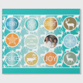 Aqua Family Foto Reindeer Christmas Merry Bright Geschenkpapier (Flach)