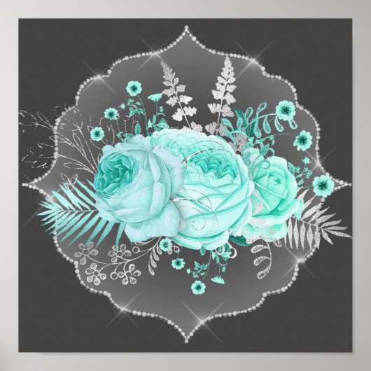 Aqua Fantasy Floral Poster (Vorne)