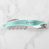 Aqua Faux Brushed Metal Monogram Script Kellnermesser (Rückseite)