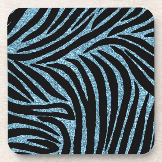 Aqua Faux Glitter Zebra Print Getränkeuntersetzer (Vorderseite)