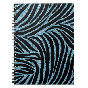Aqua Faux Glitter Zebra Print Notizblock