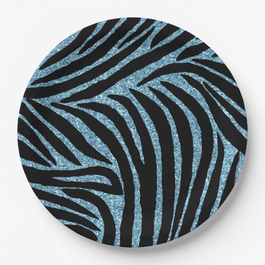 Aqua Faux Glitter Zebra Print Pappteller (Vorderseite)