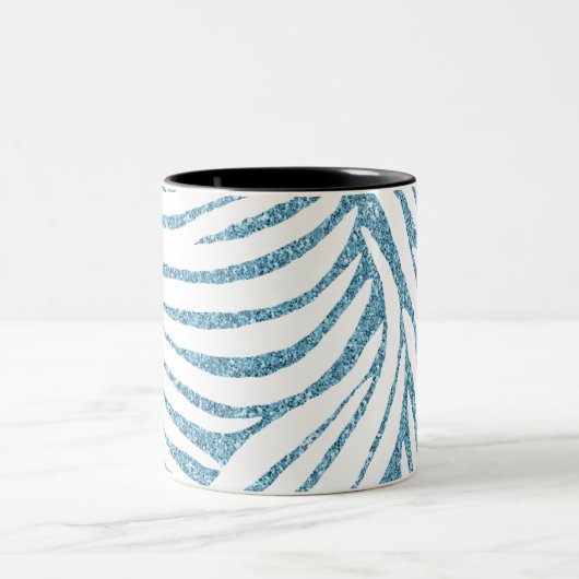 Aqua Faux Glitter Zebra Print Zweifarbige Tasse (Mittel)