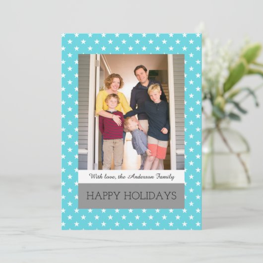 Aqua Festive Stars Foto Lounge Karte (Stehend Vorderseite)